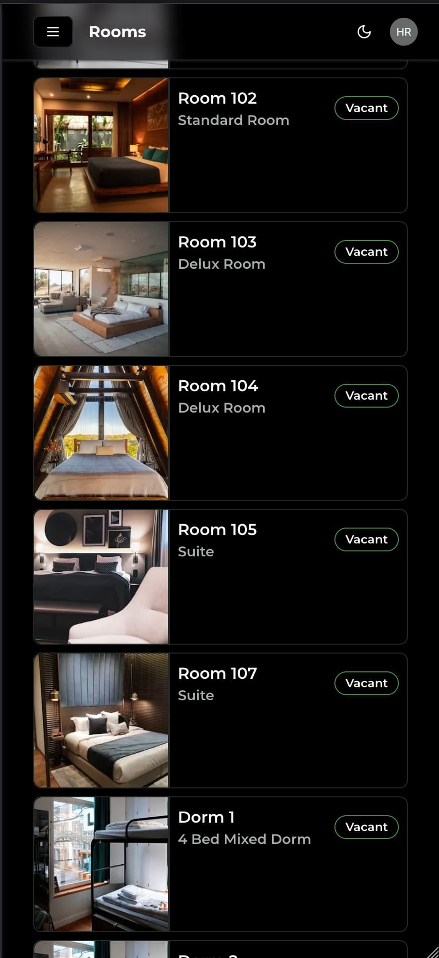Room Management Dashboard